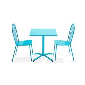 Oviala Business Set van vierkante verstelbare terrastafel en 2 blauwe bistrostoelen - blauw Staal 109480