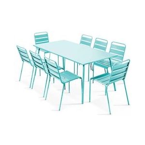 Oviala Business Terrastafel en 8 stoelen in turquoise metaal - Oviala - blauw Staal 109264