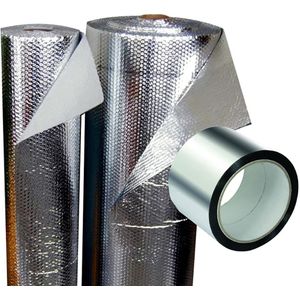 Reflecterende thermische isolatie 100% aluminium en bubbels - Rol 24m² (20m x 1,20m) + Aluminium Tape (45m) - Voor warm en koud: huizen, caravans, - AHM-R20M-A120