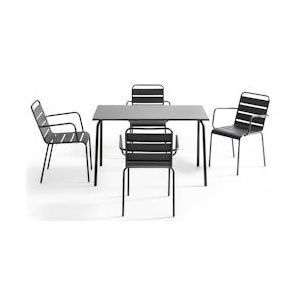 Oviala Business Terrastafel en 4 fauteuils in antraciet metaal - Oviala - grijs Staal 105417