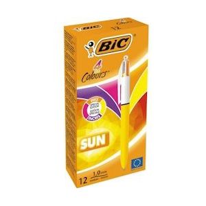 Bic 4 Colours Sun, balpen, 0,32mm, 4 fashion inktkleuren, lichaam geel, Pak van 12 - 3086123494442