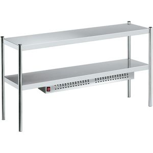 Metalen werkbankrek 2 planken, 1 met warmhoudlamp - 900x350x700 mm - 600 W 230/1V - 1801030P Eurast - grijs Roestvrij staal 1801030P