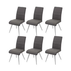 Mendler Set van 6 eetkamerstoelen HWC-G55, keukenstoel stoel, stof/textiel roestvrij staal geborsteld ~ grijsbruin - grijs Weefsel 3x71708
