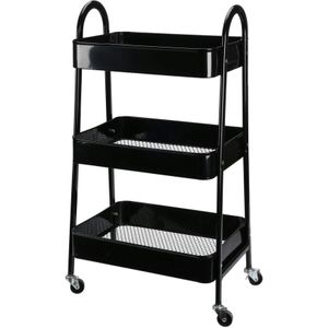 WellHome - Zwarte keukenwagen met 3 manden en wielen 79,5cm - zwart Staal WH15233