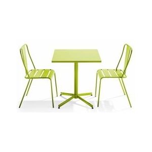 Oviala Business Tuinligtafel en 2 groene stoelen - Oviala - groen Staal 109468