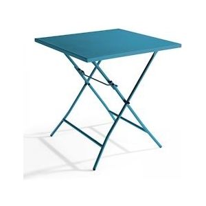 Oviala Business Vierkante opvouwbare tuintafel in Pacifisch blauw staal - Oviala - blauw Staal 106150
