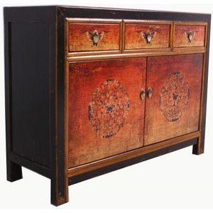 OPIUM OUTLET Meubel Dressoir Kast Buffetkast Huwelijkskast Fire 33082-7 oranje-zwart Aziatische Chinees Oosters - oranje Massief hout 33082-7