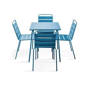 Oviala Business Pacifisch blauwe metalen tuintafel en 4 stoelen - Oviala - blauw Staal 107883