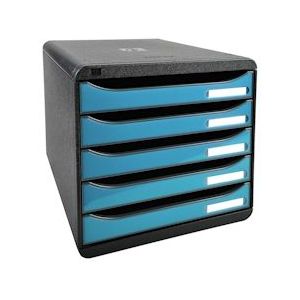 Exacompta 3097282D 1x BIG-BOX PLUS ladenbox met 5 laden voor A4+ documenten, Iderama, zwart-turkoois glanzend - blauw Synthetisch materiaal 3097282D