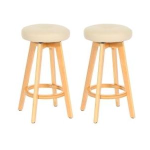 Mendler Set van 2 barkrukken Navan, barkruk counter stool, hout imitatieleer draaibaar ~ crème, lichtgekleurde poten - beige Massief hout 2x74182