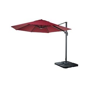 Mendler Zweefparasol HWC-A96, parasol, rond Ø 3m polyester aluminium/staal 23kg ~ bordeaux met voet - rood Textiel 138537+31831
