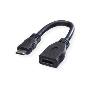 VALUE Monitorkabel HDMI  High Speed met Ethernet, HDMI Female - Mini HDMI Male, 0,15 m - zwart 11.99.5586