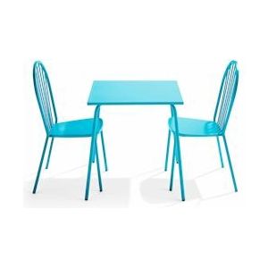 Oviala Business Bistro tuintafel en 2 stoelen in blauw staal - Oviala - blauw Staal 109455