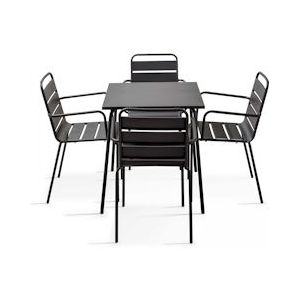 Oviala Business MobeventPro Vierkante terrastafel L.70 x B.70 x H.72 cm en 4 stapelbare stoelen in gepoedercoat staal L.55 x B.55 x H.83 cm - Grijs - grijs Staal 104806