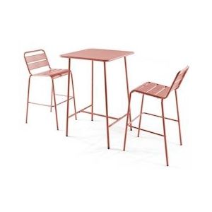 Oviala Business Set van bartafel en 2 hoge stoelen in metalen klei - Oviala - roze Staal 109181