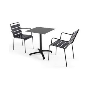 Oviala Business Set van zwart gelamineerde tuintafel en 2 grijze palavas fauteuils - Oviala - zwart Metaal 107747