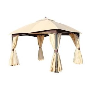 Outsunny Paviljoen Tuinpaviljoen 3 X 4 M Tuintent Partytent Partytent Met 4 X Zijwanden Klamboe Ademend Dubbel Dak Metaal Polyester Kaki + Bruin - groen 8700000250604