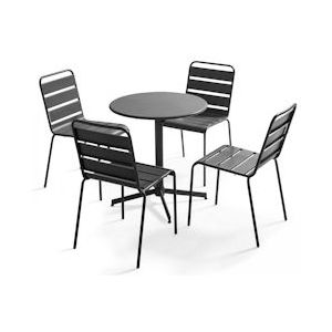 Oviala Business Ronde tuintafel en 4 stoelen in antraciet - Oviala - grijs Staal 107893
