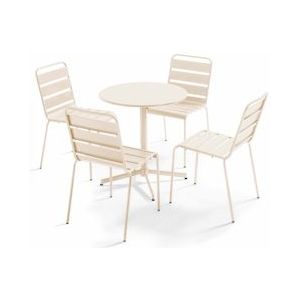 Oviala Business Ronde tuintafel en 4 ivoorkleurige metalen stoelen - Oviala - beige Staal 109200