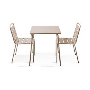 Oviala Business Vierkante tuintafel en 2 taupe stalen stoelen - Oviala - grijs Staal 106874