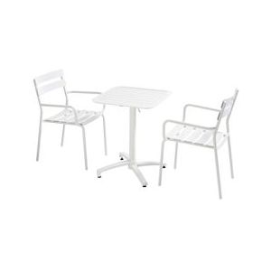 Oviala Business 60 x 60 cm verstelbare tafel en 2 witte fauteuils set - wit Aluminium 111771