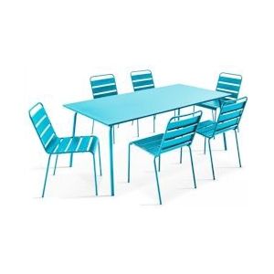 Oviala Business Set van tuintafel en 6 blauwe metalen stoelen - blauw Staal 105017