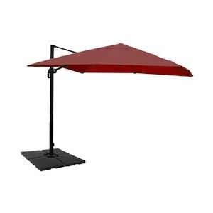 Mendler Zweefparasol HWC-A96, 3x4m (Ø5m) polyester aluminium/staal 26kg ~ bordeaux met voet, draaibaar - rood Textiel 134325+35661+122472