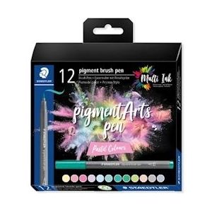 Staedtler Pigment Arts brush pen, etui van 12 stuks, Pastel Colours - blauw Papier 4007817097021