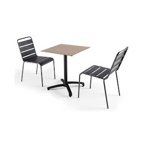 Oviala Business Set van gelamineerde terrastafel in licht eiken en 2 grijze stoelen - grijs Metaal 108185
