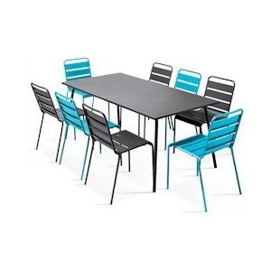 Oviala Business Set van grijs en blauw metalen terrastafel en 8 stoelen - blauw Staal 106899