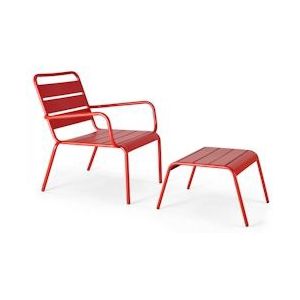 Oviala Business Rode metalen fauteuil en voetensteun - rood Staal 104237