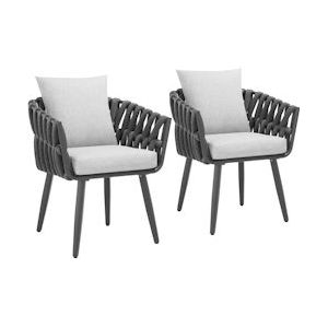 tectake Set van 2 stoelen Lugano in rope-design met aluminium frame - antraciet - 405809 - grijs Aluminium 405809