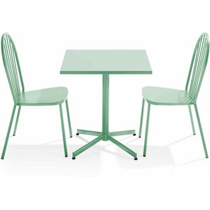 Oviala Business Verstelbare tuintafel en 2 saliegroene bistrostoelen - Oviala - groen Staal 109485