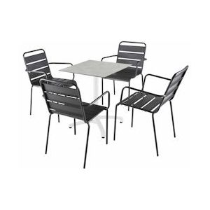 Oviala Business Set van 60 cm lichtgrijze betonnen tafel en 4 grijze metalen stoelen - grijs Aluminium 111587