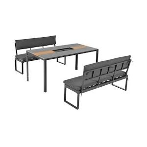 Merax set aluminium eettafel en stoelen, zes zitplaatsen, met rug- en zitkussens, kunststof tafel met houtnerf, grijs - grijs Multi-materiaal 31760910AAG