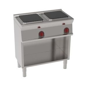 Elektrische kookplaat met 2 vierkante platen op een open onderstel - 800x450x900 mm - 8000 W 400/3V - 30051613 Eurast - grijs Roestvrij staal 30051613