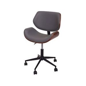Mendler Bureaustoel HWC-G25, draaistoel bureaustoel, gebogen notenhout-look retro draaibaar in hoogte verstelbaar ~ grijs - grijs Synthetisch materiaal 79506