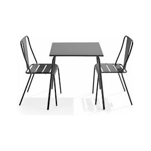Oviala Business Set van vierkante terrastafel en 2 grijze bistrostoelen - grijs Staal 109439