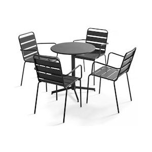 Oviala Business Set van tuintafel en 4 grijze metalen fauteuils - Oviala - grijs Staal 105410
