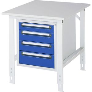 Werktafel met ladekast, onderbouw-ladeblok met 4 laden 1 x 90, 2 x 120, 1 x 140 mm, b x d = 750 x 1000 mm, melamineplaat, dikte 22 mm