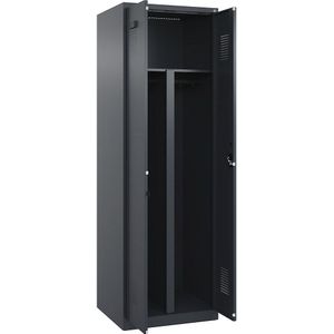 Multifunctionele lockerkast Evolo PLUS, 1 compartiment, scheidingswand ingekort, grijs, b = 600 mm, met voetdoppen, cilinderslot