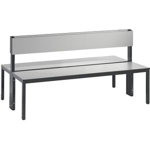 C+P Garderobebank COMFORT, dubbelzijdig, HPL, leuning, lengte 1500 mm, zilvergrijs