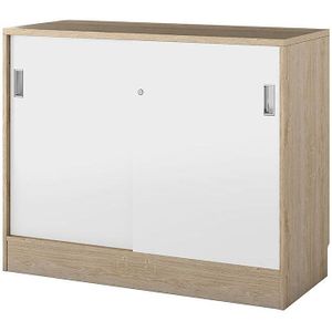 Kast Chicago met schuifdeuren, h x b x d = 948 x 1215 x 400 mm, eikenhout / wit geborsteld