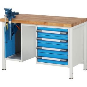 eurokraft pro Werkbank, stellingbouw serie 8000, 4 laden: 2 x 120, 2 x 150 mm, 1 kast, b x d = 1250 x 700 mm