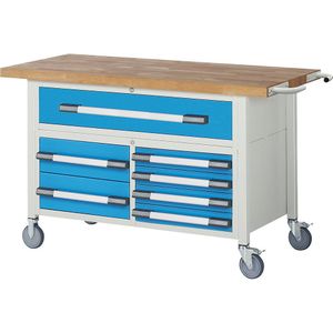 eurokraft pro Verrijdbare werkbank Serie 8000, stellingbouw, 7 laden, werkblad-b x d = 1500 x 700 mm