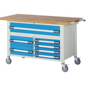 eurokraft pro Verrijdbare werkbank Serie 8000, stellingbouw, 7 laden, werkblad-b x d = 1500 x 700 mm