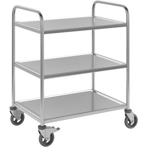 Roestvast staal serveerwagen, 3 etages, lucht-identieke banden, l x b x h = 870 x 570 x 970 mm