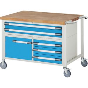 eurokraft pro Verrijdbare werkbank Serie 8000, stellingbouw, 5 laden, 1 deur, werkblad-b x d = 1250 x 900 mm