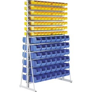 eurokraft pro Staanderstelling voor kleine onderdelen met magazijnbakken, dubbelzijdig, met 124 magazijnbakken