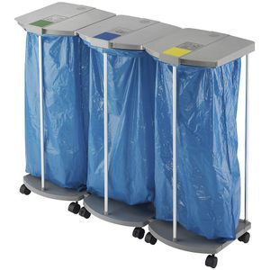 Hailo Afvalzakstandaard met 250 blauwe recyclingzakken, ProfiLine MSS XXXL, 3 x 120 l, h x b x d = 1000 x 1330 x 450 mm, verrijdbaar